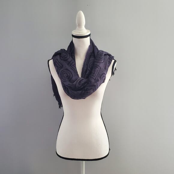 Tous Accessories - TOUS Black & Purple Wool Blend Graphic Scarf